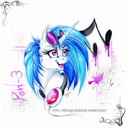 Size: 800x808 | Tagged: safe, artist:donika-schovina, dj pon-3, vinyl scratch, g4, female, headphones, solo, traditional art