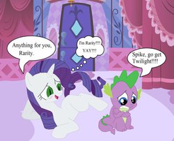 Size: 995x803 | Tagged: safe, artist:cmpony, artist:thewalrusclown, rarity, spike, g4, body swap, dialogue, female, male, ship:sparity, shipping, straight, thought bubble