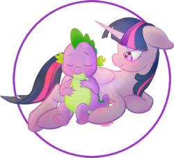 Size: 3039x2769 | Tagged: safe, artist:aenbrdraws, spike, twilight sparkle, alicorn, pony, g4, female, high res, mare, sleeping, spikelove, twilight sparkle (alicorn)