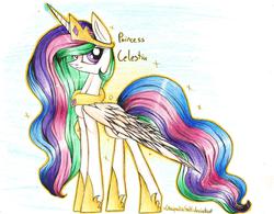 Size: 6372x4962 | Tagged: safe, artist:xchrysalisssx, princess celestia, g4, absurd resolution, female, smiling, solo, traditional art