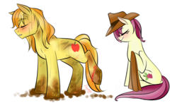 Size: 1024x597 | Tagged: safe, artist:dragonfoxgirl, braeburn, roseluck, g4, accessory swap, blood, crack shipping, dirty, female, male, roseburn, shipping, simple background, straight, sweat, transparent background