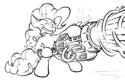 Size: 1280x841 | Tagged: safe, artist:gezawatt, pinkie pie, g4, bass cannon, black and white, dub, dubstep, dubstep gun, female, grayscale, intense, marker, monochrome, music, solo, traditional art