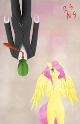 Size: 485x750 | Tagged: safe, artist:nitro-san, fluttershy, oc, oc:anon, human, pegasus, semi-anthro, g4, duo, female, male, mare