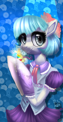 Size: 429x831 | Tagged: dead source, safe, artist:php154, coco pommel, earth pony, semi-anthro, g4, 30 minute art challenge, clothes, female, rainbow thread, solo