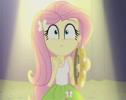 Size: 908x720 | Tagged: safe, screencap, fluttershy, equestria girls, g4, my little pony equestria girls: rainbow rocks, female, musical instrument, solo, tambourine