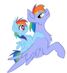 Size: 1616x1756 | Tagged: safe, artist:fluffomaru, rainbow blaze, rainbow dash, pegasus, pony, g4, blank flank, chest fluff, father and daughter, piggyback ride, riding, simple background, transparent background, younger