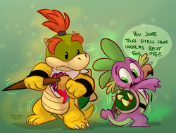 Size: 1094x831 | Tagged: safe, artist:thedoggygal, spike, dragon, g4, bandana, bowser jr, crossover, nintendo, paint, paintbrush, super mario bros.