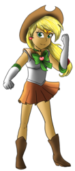 Size: 689x1560 | Tagged: safe, artist:violet-feather, applejack, human, g4, female, humanized, sailor moon (series), sailor senshi, simple background, solo, transparent background