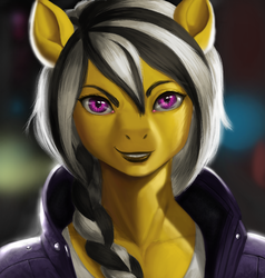 Size: 952x1000 | Tagged: safe, artist:dclzexon, oc, oc only, oc:sweet shine, anthro, fanfic:starlight over detrot: a noir tale, braid, front view, full face view, looking at you, portrait, realistic, solo
