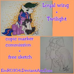 Size: 1024x1024 | Tagged: safe, artist:emr0304, twilight sparkle, oc, oc:loyal wing, alicorn, pony, g4, canon x oc, female, mare, shameless advertising, twilight sparkle (alicorn)