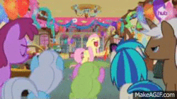 Size: 320x181 | Tagged: safe, screencap, berry punch, berryshine, daisy, dj pon-3, flower wishes, fluttershy, linky, mochaccino, rare find, shoeshine, vinyl scratch, earth pony, pegasus, pony, unicorn, g4, magical mystery cure, animated, balloon, blowing, blowing up balloons, deflation, female, gif, horn, inflation, male, mare, needs more resolution, party, puffy cheeks, stallion, swapped cutie marks, what my cutie mark is telling me