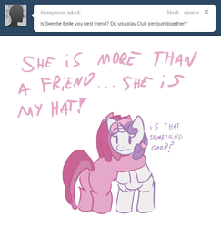 Size: 492x506 | Tagged: safe, artist:haute-claire, ruby pinch, sweetie belle, ask ruby pinch, g4, ask, hug, tumblr