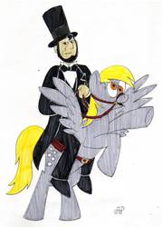 Size: 719x1004 | Tagged: safe, artist:emperornortonii, derpy hooves, pegasus, pony, g4, abraham lincoln, duo, female, mare, riding