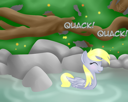 Size: 1250x1000 | Tagged: safe, artist:catopia26, derpy hooves, duck pony, pegasus, pony, g4, cute, derpy duck, female, lake, mare, quack, solo, swimming