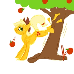 Size: 1200x1200 | Tagged: safe, artist:1flynnia1, applejack, g4, apple, apple/apples falling, applejack mid tree-buck facing the left with 3 apples falling down, applejack mid tree-buck with 3 apples falling down, bucking, sketch, tree