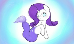 Size: 1024x614 | Tagged: safe, artist:skippy_the_moon, rarity, mermaid, merpony, pony, unicorn, g4, blue eyes, blue mane, female, fish tail, flowing mane, flowing tail, horn, ocean, pixiv, solo, species swap, swimming, tail, underwater, water