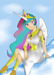 Size: 760x1052 | Tagged: safe, artist:alui, artist:knight-alui, princess celestia, human, g4, female, horn, horned humanization, humanized, solo, winged humanization