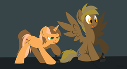 Size: 1280x700 | Tagged: safe, artist:hoverrover, oc, oc only, oc:lucky hooves, oc:starpoint, pegasus, pony, unicorn, controller, hooves, horn, joystick, lineless, male, open mouth, sitting, solo, stallion, standing, tongue out, wings
