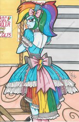 Size: 1024x1582 | Tagged: safe, artist:ponygoddess, part of a set, rainbow dash, equestria girls, g4, angry, clothes, dress, lolita fashion, looking back, puffy sleeves, rainbow dash always dresses in style