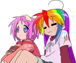 Size: 850x705 | Tagged: safe, fluttershy, rainbow dash, human, g4, barely pony related, hiiragi tsukasa, humanized, izumi konata, lucky star, recolor