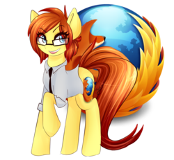 Size: 900x831 | Tagged: safe, artist:sugarberry, oc, oc:firefox, pony, browser ponies, clothes, firefox, glasses, ponified, shirt, solo