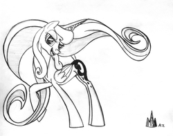 Size: 2144x1686 | Tagged: safe, artist:uminanimu, princess luna, g4, female, grayscale, monochrome, solo