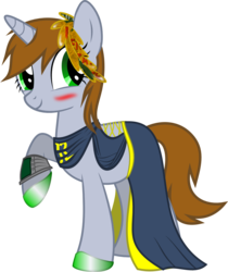 Size: 1080x1287 | Tagged: safe, artist:uncreative_guy, oc, oc only, oc:littlepip, pony, unicorn, fallout equestria, blushing, clothes, dress, fanfic, fanfic art, female, gala dress, jumpsuit, looking back, mare, pipbuck, show accurate, simple background, solo, transparent background, vault suit