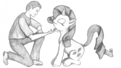 Size: 1920x1080 | Tagged: safe, artist:bluespaceling, rarity, human, g4, cute, petting, sketch, traditional art