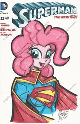 Size: 1024x1595 | Tagged: safe, artist:ponygoddess, pinkie pie, equestria girls, g4, crossover, dc comics, female, new 52, solo, superman, xk-class end-of-the-world scenario