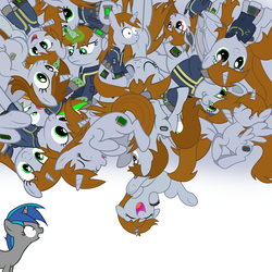 Size: 3000x3000 | Tagged: safe, artist:aborrozakale, artist:mrlolcats17, artist:starlessnight22, edit, oc, oc only, oc:homage, oc:littlepip, alicorn, bat pony, pony, unicorn, fallout equestria, g4, alicornified, bat ponified, butt, clothes, fanfic, fanfic art, female, glowing horn, high res, horn, jumpsuit, magic, mare, pipbuck, plot, race swap, rainbow power, red eyes, show accurate, simple background, vault suit, white background