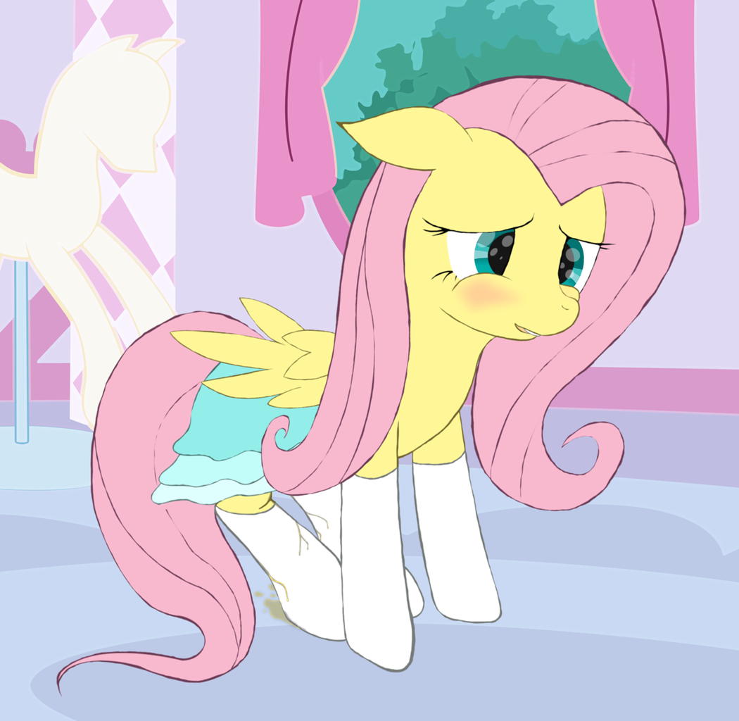 fluttershy, pegasus, pony, accident, blushing, clothes, dress, embarrassed,...