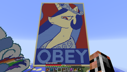 Size: 1280x720 | Tagged: safe, artist:php8, princess celestia, g4, game screencap, minecraft, minecraft pixel art, obey, pixel art, shepard fairey