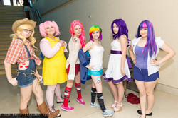 Size: 2048x1365 | Tagged: safe, applejack, fluttershy, pinkie pie, rainbow dash, rarity, twilight sparkle, human, g4, cosplay, irl, irl human, mane six, photo