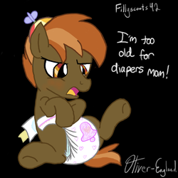 Size: 600x600 | Tagged: safe, artist:fillyscoots42, artist:oliver-england, button mash, earth pony, pony, g4, blushing, colt, diaper, embarrassed, male, non-baby in diaper, poofy diaper, solo, young