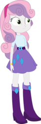 Size: 864x2596 | Tagged: safe, artist:sketchmcreations, edit, vector edit, rarity, sweetie belle, equestria girls, g4, boots, clothes, clothes swap, female, high heel boots, inkscape, rarity's clothes, rarity's purple boots, rarity's skirt, shoes, simple background, solo, transparent background, vector