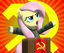 Size: 5015x4210 | Tagged: safe, artist:facelesssoles, fluttershy, g4, absurd resolution, communism, female, podium, russian, solo