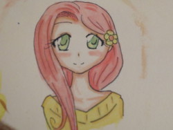 Size: 4608x3456 | Tagged: safe, artist:nozomifujimiya, fluttershy, human, g4, female, humanized, solo, traditional art