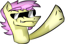 Size: 1024x641 | Tagged: safe, artist:lion2k6, fluttershy, g4, butterscotch, rule 63, smiling, sunglasses