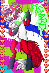 Size: 3200x4788 | Tagged: safe, artist:sunshineapple, oc, oc only, oc:renard queenston, pony, acid, lapfox trax, ponified, renard, solo, syringe