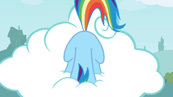 Size: 1920x1080 | Tagged: safe, screencap, rainbow dash, g4, cloud, face down ass up, female, solo