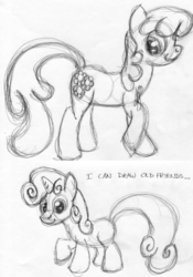 Size: 592x846 | Tagged: safe, artist:ambrosebuttercrust, cheerilee, sweetie belle, ask toola roola, g3, g4, ask, monochrome, tumblr
