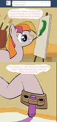 Size: 800x1690 | Tagged: safe, artist:ambrosebuttercrust, toola-roola, earth pony, pony, ask toola roola, g3, g4, ask, comic, female, g3 to g4, generation leap, mare, painting, solo, tumblr