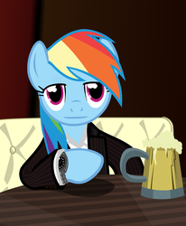 Size: 4020x4880 | Tagged: safe, artist:cheshiretwilight, rainbow dash, g4, absurd resolution, cider, dos equis, female, meme, rainbow dash always dresses in style, solo, the most interesting man in the world