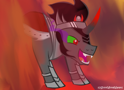 Size: 900x650 | Tagged: safe, artist:gingaweedfan1, artist:sketch-shepherd, king sombra, pony, g4, be prepared, disney, fire, male, open mouth, solo, stallion, the lion king