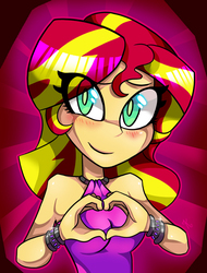 Size: 677x893 | Tagged: safe, artist:kaliptro, sunset shimmer, equestria girls, g4, my little pony equestria girls: rainbow rocks, blushing, cute, female, looking at you, moe moe kyun, shimmerbetes, sleeveless, solo