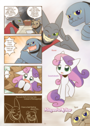 Size: 1528x2118 | Tagged: safe, artist:howxu, fido, rover, spot, sweetie belle, diamond dog, pony, unicorn, comic:a dog and filly show, g4, bag, comic, kidnapped