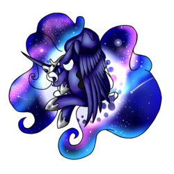 Size: 1000x1000 | Tagged: safe, artist:tardispony, nightmare moon, princess luna, alicorn, pony, g4, blue, clothes, comet, ethereal mane, galaxy mane, moon, princess, simple background, t-shirt, transparent background