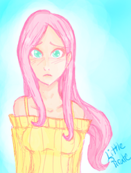 Size: 332x439 | Tagged: dead source, safe, artist:littlepirate, fluttershy, human, g4, clothes, female, humanized, solo, sweatershy