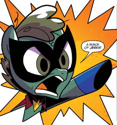 Size: 842x903 | Tagged: safe, idw, humdrum, pony, g4, my little pony annual 2014, spoiler:comic, colt, foal, humdrum costume, male, reaction image, solo