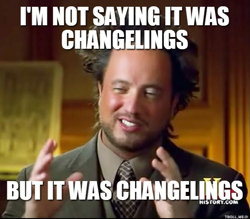 Size: 553x485 | Tagged: safe, changeling, human, a canterlot wedding, g4, ancient aliens, caption, giorgio a. tsoukalos, image macro, irl, irl human, meme, photo